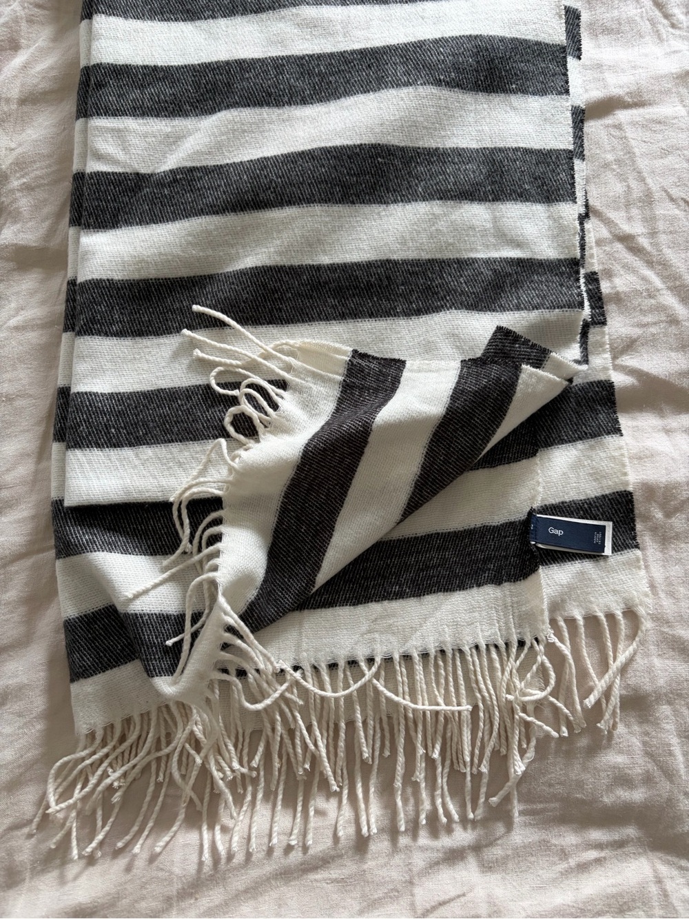 GAP Black and White Striped Fringe Scarf